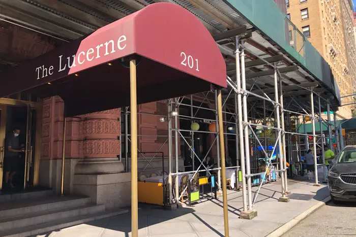 The exterior of The Lucerne, a hotel on 79th Street that has been a homeless shelter since late July.